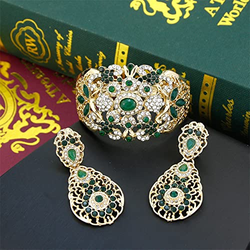 Moroccan Gold Crystal Bangle Cuff Bracelet Set