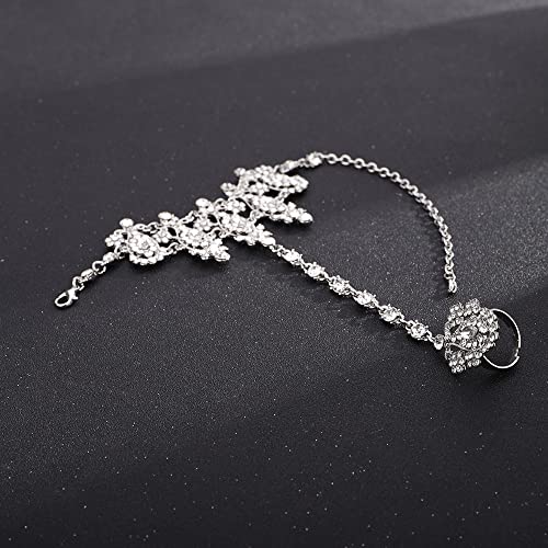 Boho Silver Rhinestone Hand Chain Bracelet for Women