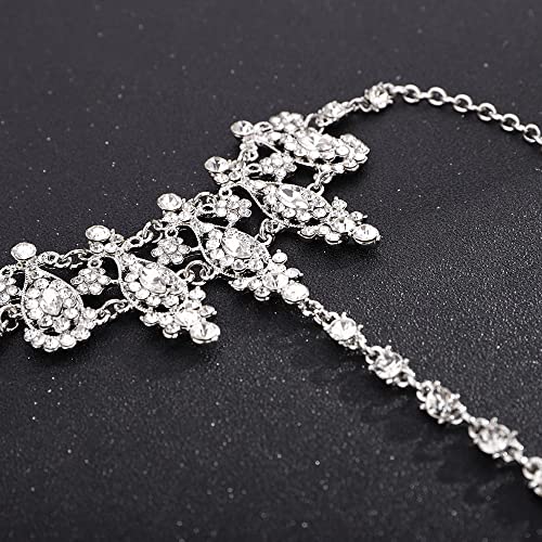 Boho Silver Rhinestone Hand Chain Bracelet for Women