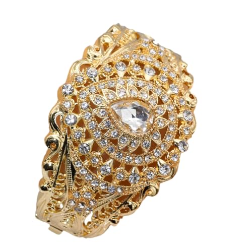 Vintage Gold Moroccan Cuff Bracelet with Crystal Flowers