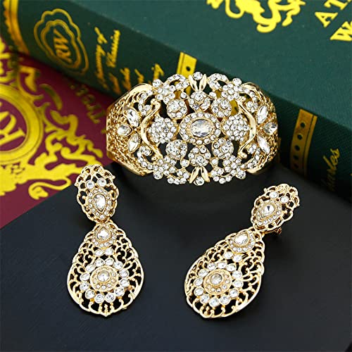 Moroccan Crystal Gold Bangle Cuff Bracelet Set