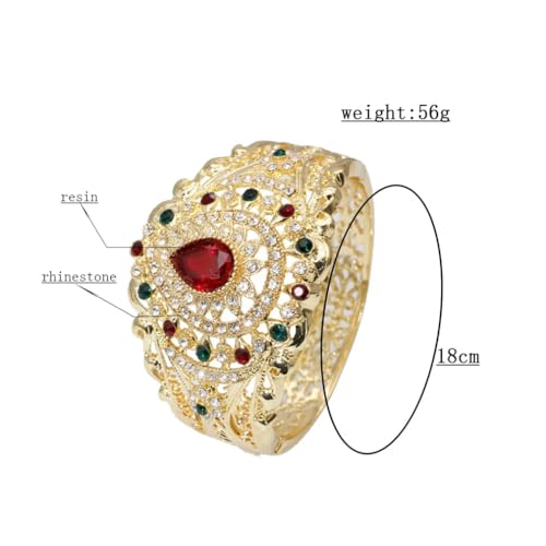 Vintage Gold Moroccan Cuff Bracelet with Crystal Flowers