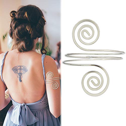 Moroccan Silver Swirl Boho Arm Cuff Bracelet