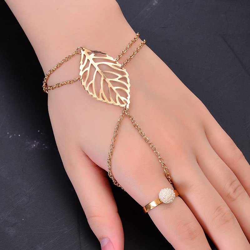 Elegant Gold Leaf Boho Slave Bracelet for Women