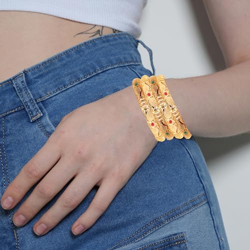 Moroccan Gold Tone Bangle Bracelets - Set of 4