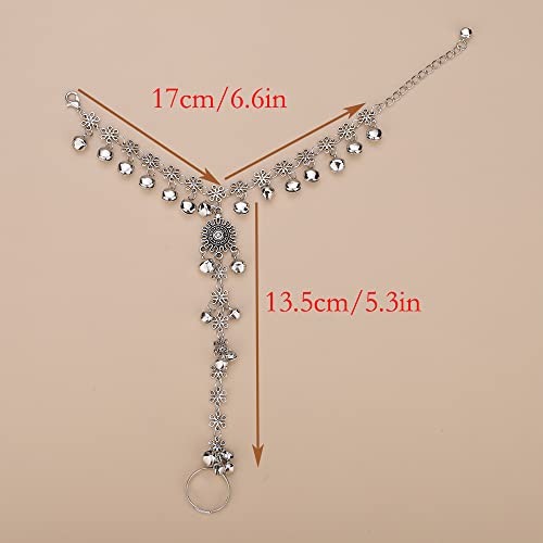 Vintage Silver Bells Flower Tassel Hand Chain Bracelet