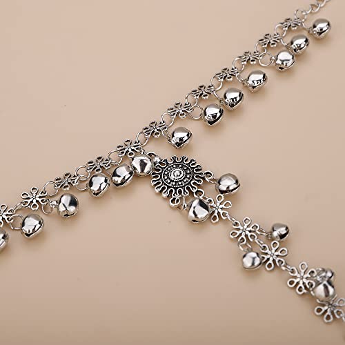 Vintage Silver Bells Flower Tassel Hand Chain Bracelet