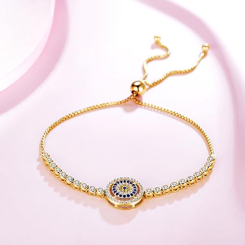 18K Gold Moissanite Evil Eye Bracelet for Women