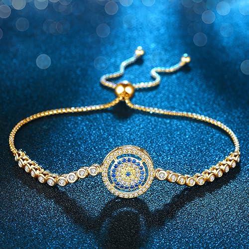 18K Gold Moissanite Evil Eye Bracelet for Women