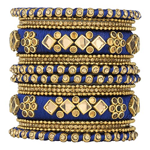 Handmade Silk Thread Stone Studded Bangle Set