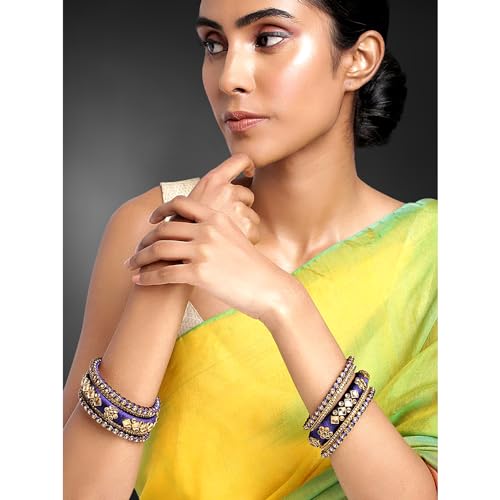 Handmade Silk Thread Stone Studded Bangle Set