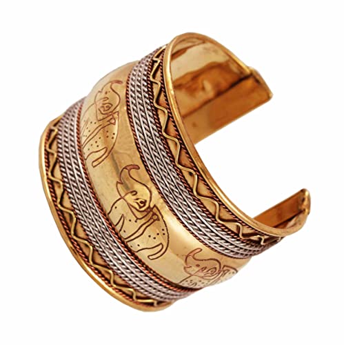 Bohemian Brass Elephant Motif Cuff Bracelet for Women