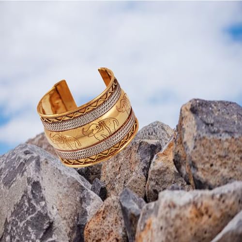 Bohemian Brass Elephant Motif Cuff Bracelet for Women