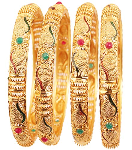 Moroccan Gold Tone Bangle Bracelets - Set of 4
