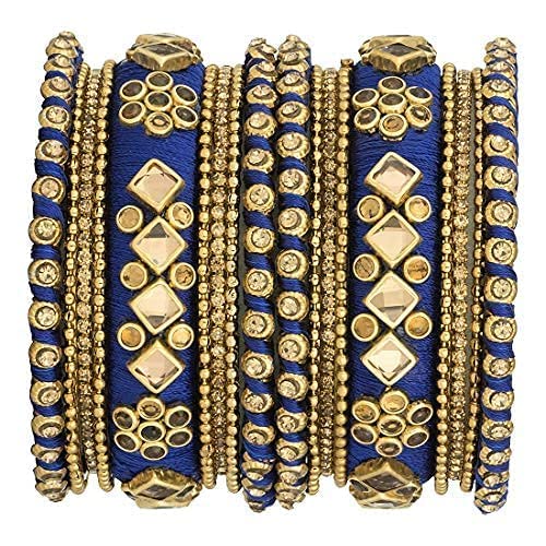 Handmade Silk Thread Stone Studded Bangle Set