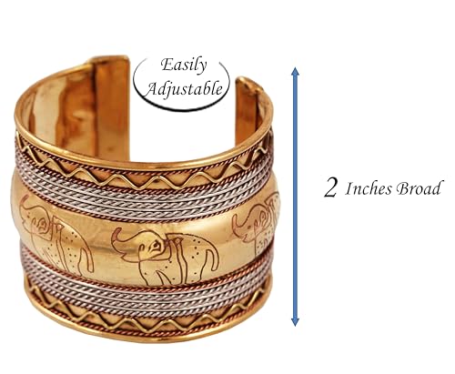 Bohemian Brass Elephant Motif Cuff Bracelet for Women