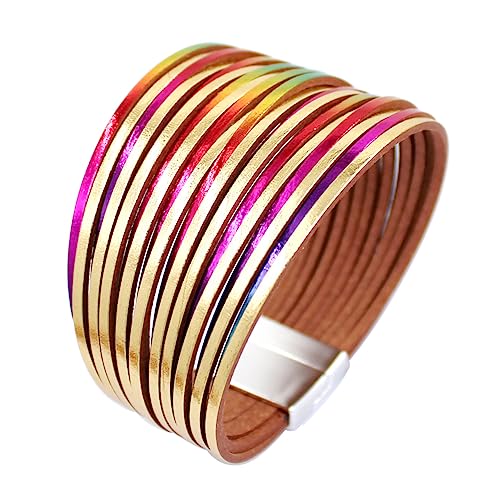 Boho Multi-Layer Leather Wrap Bracelet - Golden Gradient