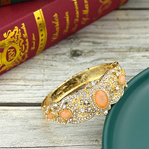 Gold Moroccan Orange Crystal Bangle Bracelet for Women