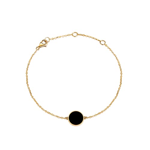 14K Gold Black Onyx Coin Link Bracelet