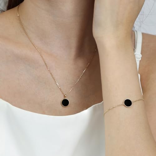14K Gold Black Onyx Coin Link Bracelet