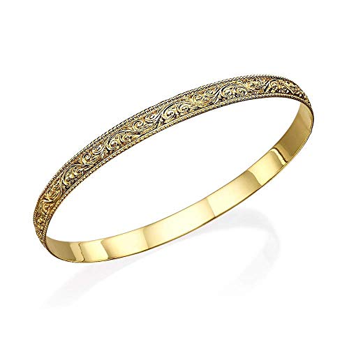 Ornate 14k Gold Moroccan Bangle Bracelet