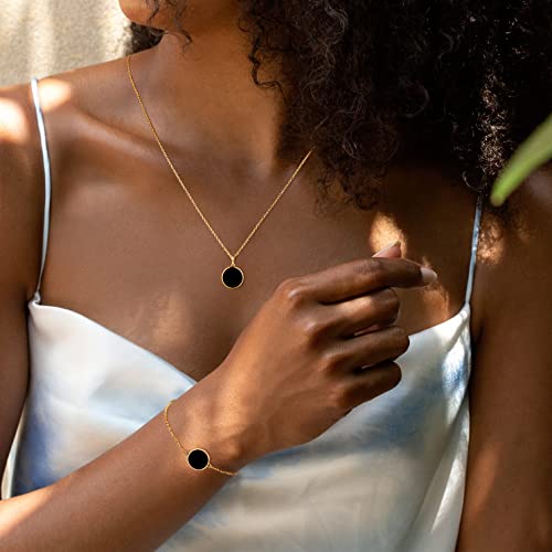 14K Gold Black Onyx Coin Link Bracelet