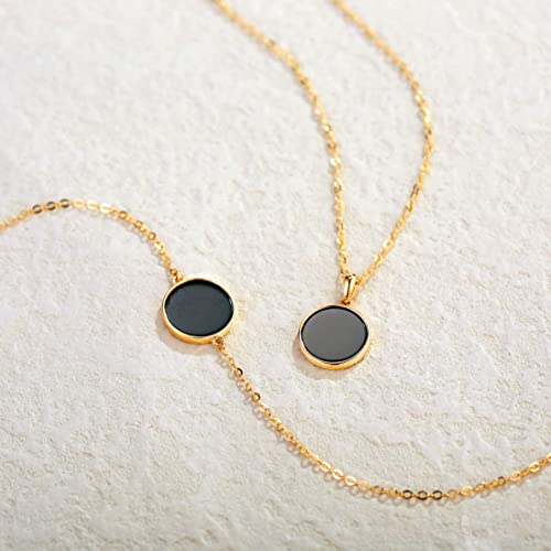 14K Gold Black Onyx Coin Link Bracelet