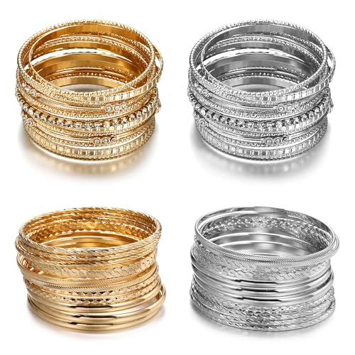50Pcs Multi Textured Aztec Bangle Bracelet Set