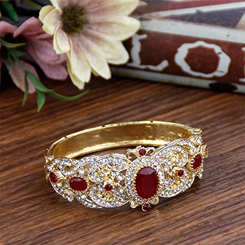 Gold Moroccan Red Crystal Bangle Bracelet for Women