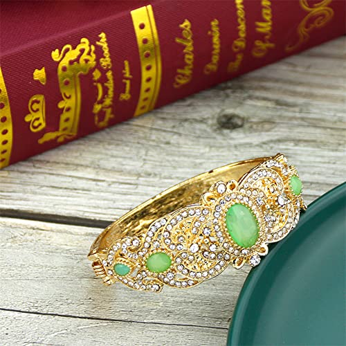 Moroccan Gold Green Crystal Bangle Bracelet for Women