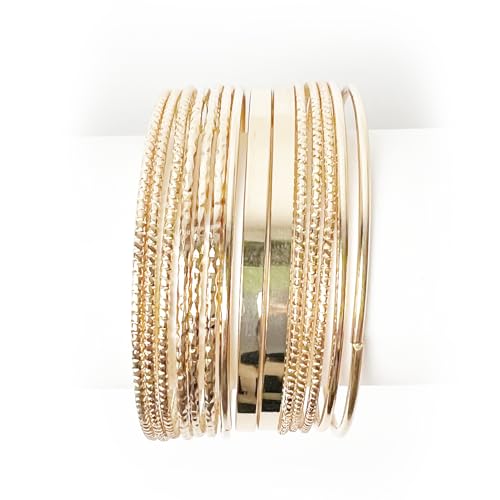14PCS Stackable Gold Bangles Set for Women