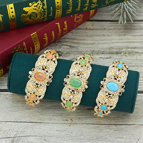Moroccan Gold Green Crystal Bangle Bracelet for Women