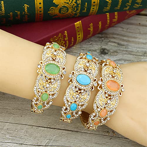 Moroccan Gold Green Crystal Bangle Bracelet for Women