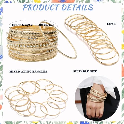 50Pcs Multi Textured Aztec Bangle Bracelet Set