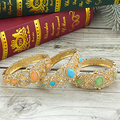 Moroccan Gold Green Crystal Bangle Bracelet for Women
