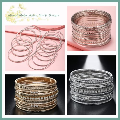 50Pcs Multi Textured Aztec Bangle Bracelet Set