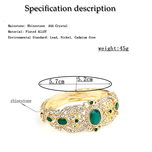Moroccan Gold Green Crystal Bangle Bracelet for Women