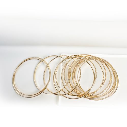 14PCS Stackable Gold Bangles Set for Women