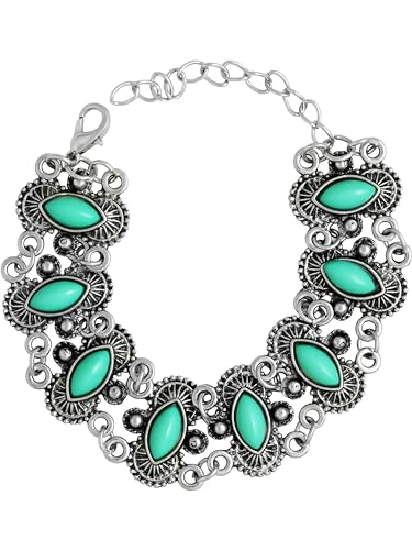 Bohemian Silver Turquoise Bangle Bracelet for Women