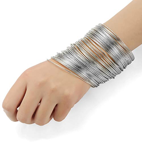 70pcs Silver Flower Mixed Metal Vintage Bangles Set