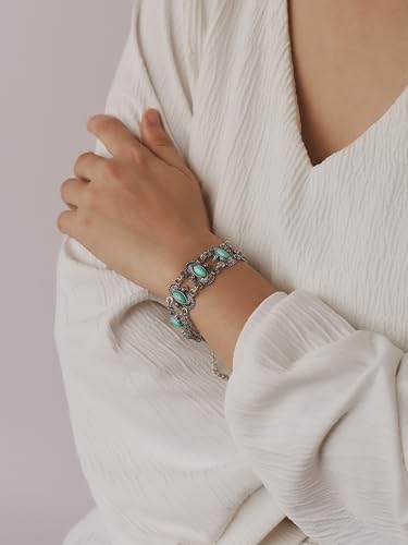 Bohemian Silver Turquoise Bangle Bracelet for Women