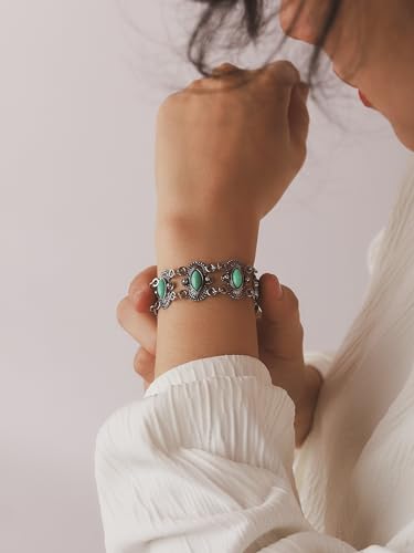 Bohemian Silver Turquoise Bangle Bracelet for Women