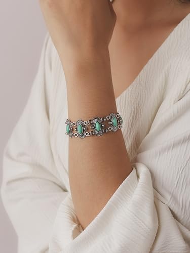 Bohemian Silver Turquoise Bangle Bracelet for Women