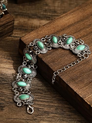 Bohemian Silver Turquoise Bangle Bracelet for Women