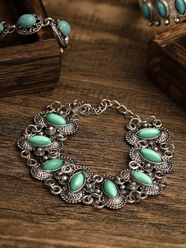 Bohemian Silver Turquoise Bangle Bracelet for Women