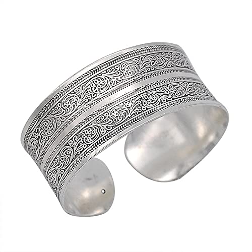 Moroccan Vintage Silver Spiral Flower Cuff Bracelet