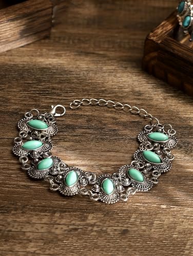Bohemian Silver Turquoise Bangle Bracelet for Women