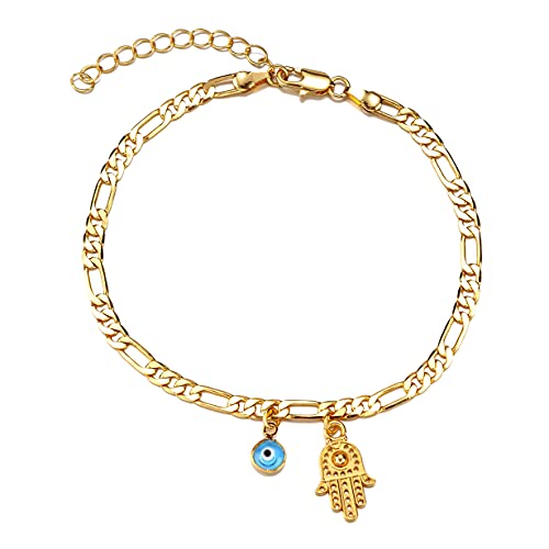 Dainty Evil Eye Hamsa Hand Anklet for Women