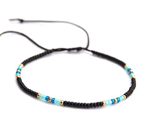 Handmade Black Gold Boho Beaded Anklet for Women