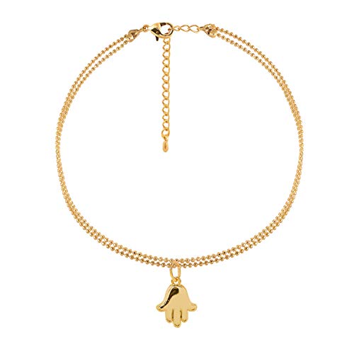 Hamsa Hand Gold Double Line Anklet Bracelet